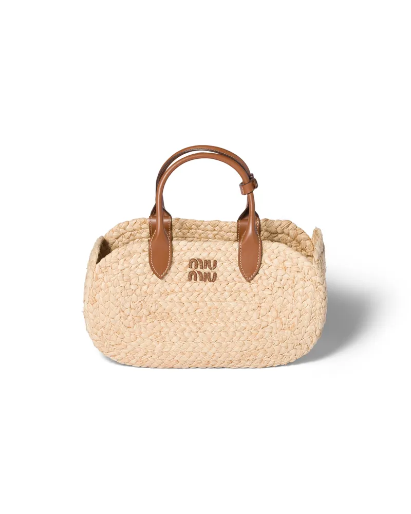 Miu Miu Handtasche Aus Raphiabast, Damen, Beige/cognac Beige