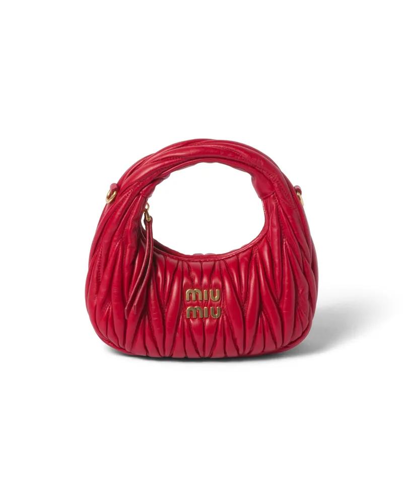 Miu Miu Wander Mini Hobo Bag Aus Matelassé-nappaleder, Damen, Rot Rot