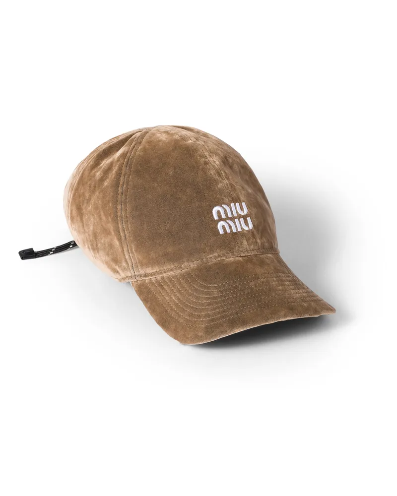 Miu Miu Baseballkappe Aus Samt, Damen, Sand/schwarz, Größe Sand