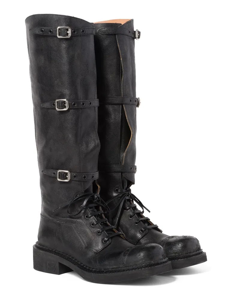 Miu Miu Stiefel Aus Leder, Damen, Schwarz, Größe Schwarz