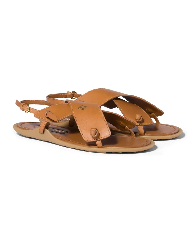 Miu Miu Sandalen Aus Leder , Damen, Natur, Größe Natur