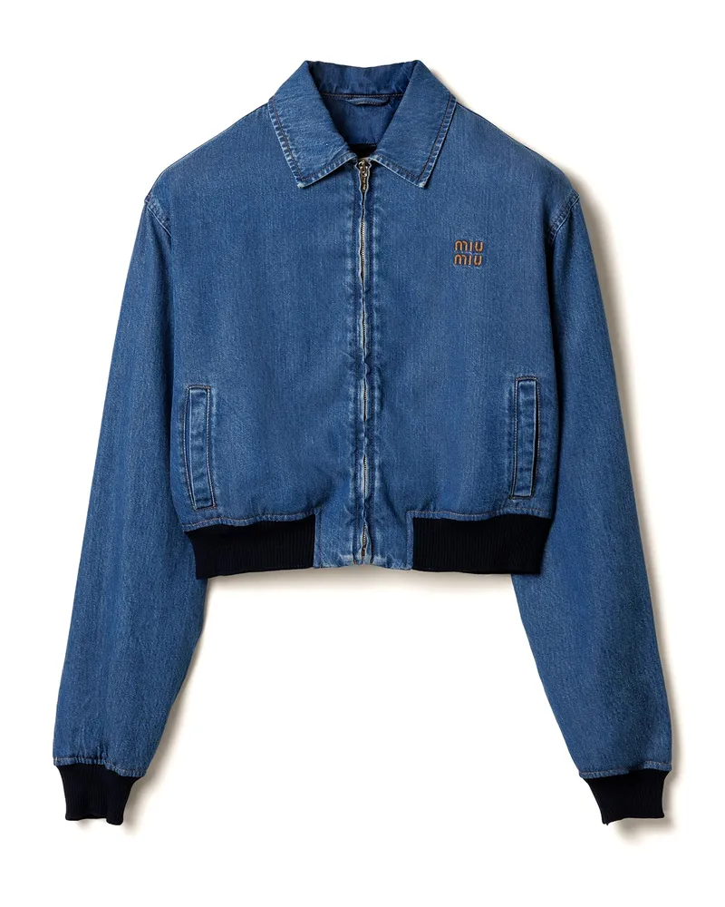 Miu Miu Blousonjacke Aus Denim, Damen, Blau, Größe Blau
