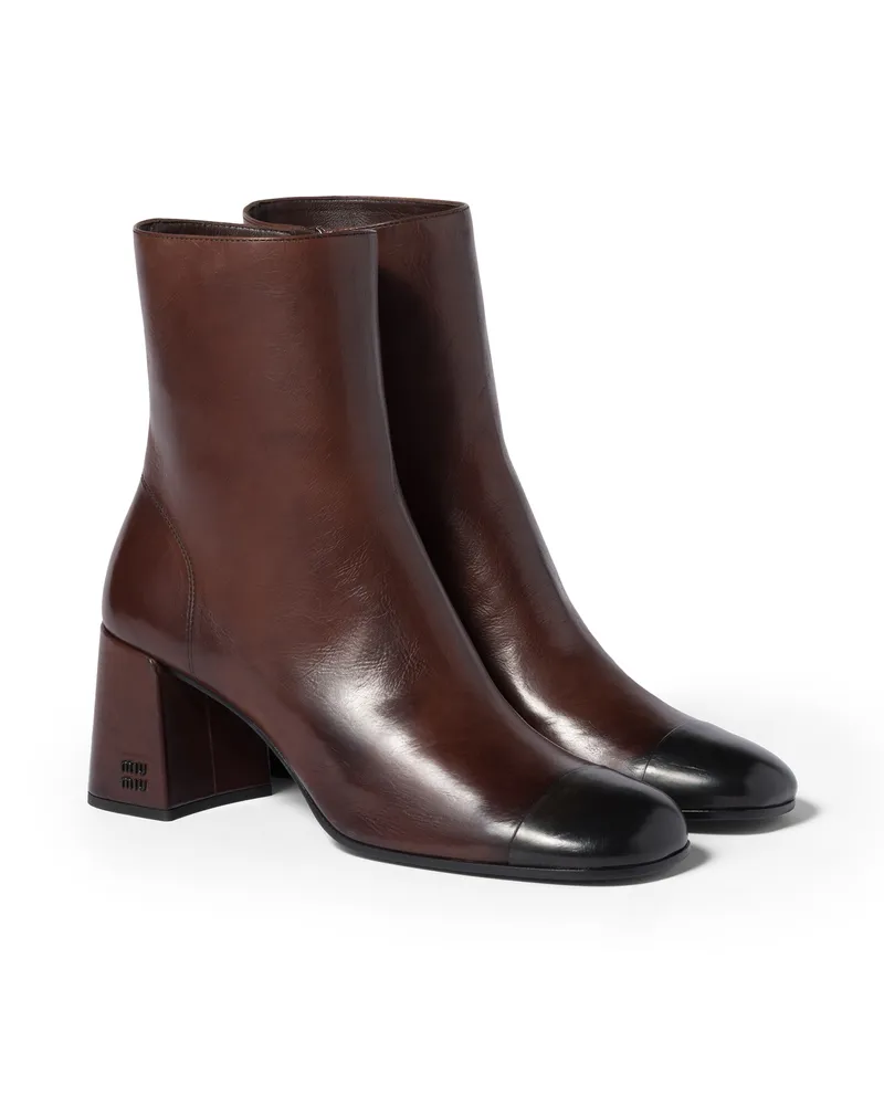 Miu Miu Stiefeletten Aus Nappaleder, Damen, Dunkelbraun/schwarz, Größe Dunkelbraun