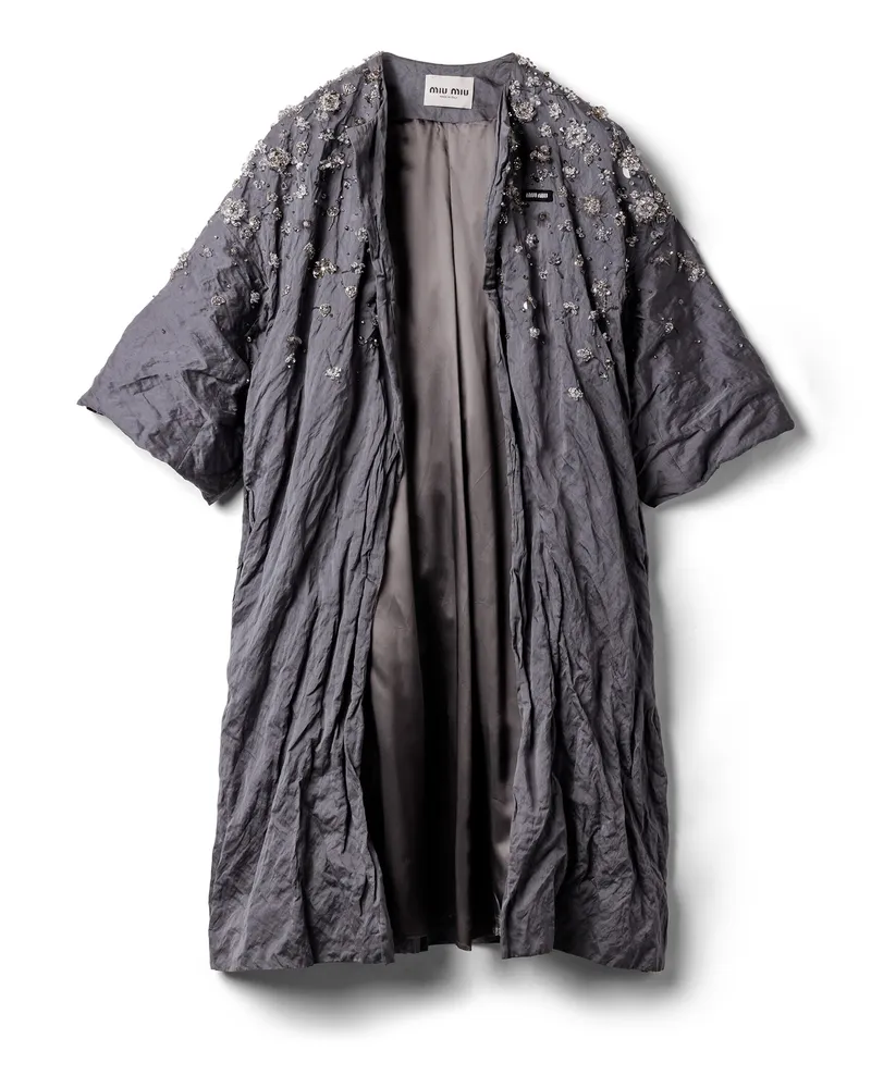 Miu Miu Mantel Aus Bestickter Duchesse, Damen, Eisengrau, Größe Eisengrau