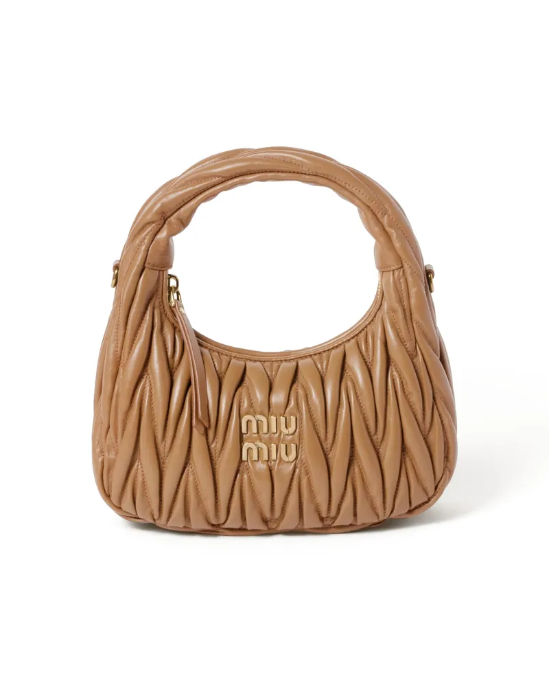 Miu Miu Wander Hobo Bag Aus Matelassé-nappaleder, Damen, Karamell Karamell