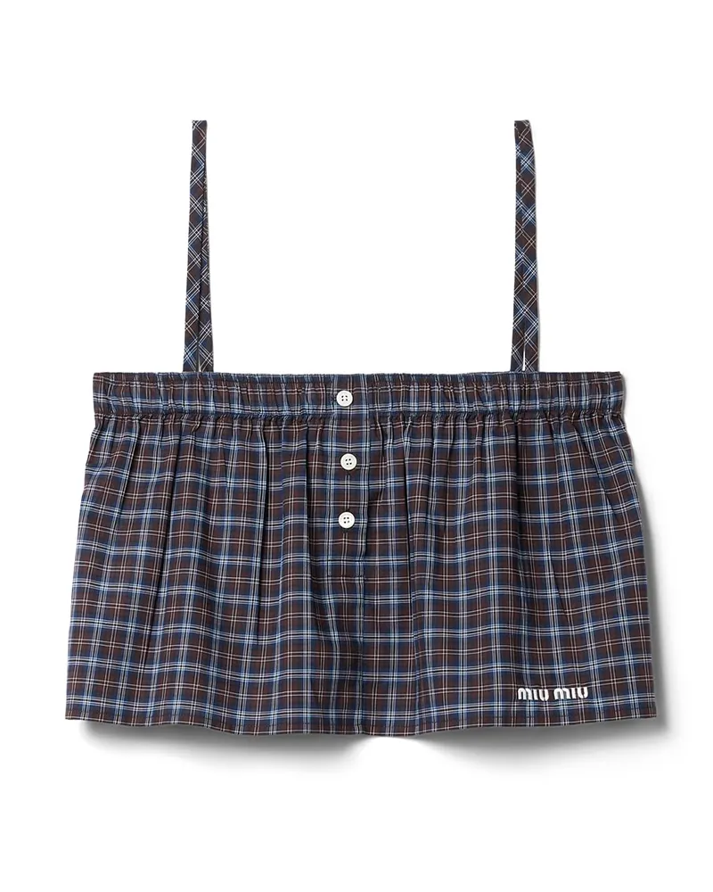 Miu Miu Top Mit Karomuster, Damen, Blau/kakaobraun, Größe Blau