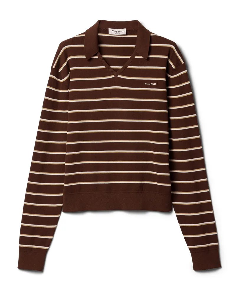 Miu Miu Poloshirt Aus Baumwollstrick, Damen, Kakaobraun, Größe Kakaobraun