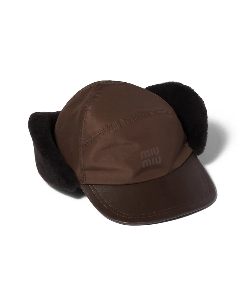 Miu Miu Mütze Aus Funktionsgewebe Und Lammfell, Damen, Dunkelbraun, Größe Dunkelbraun