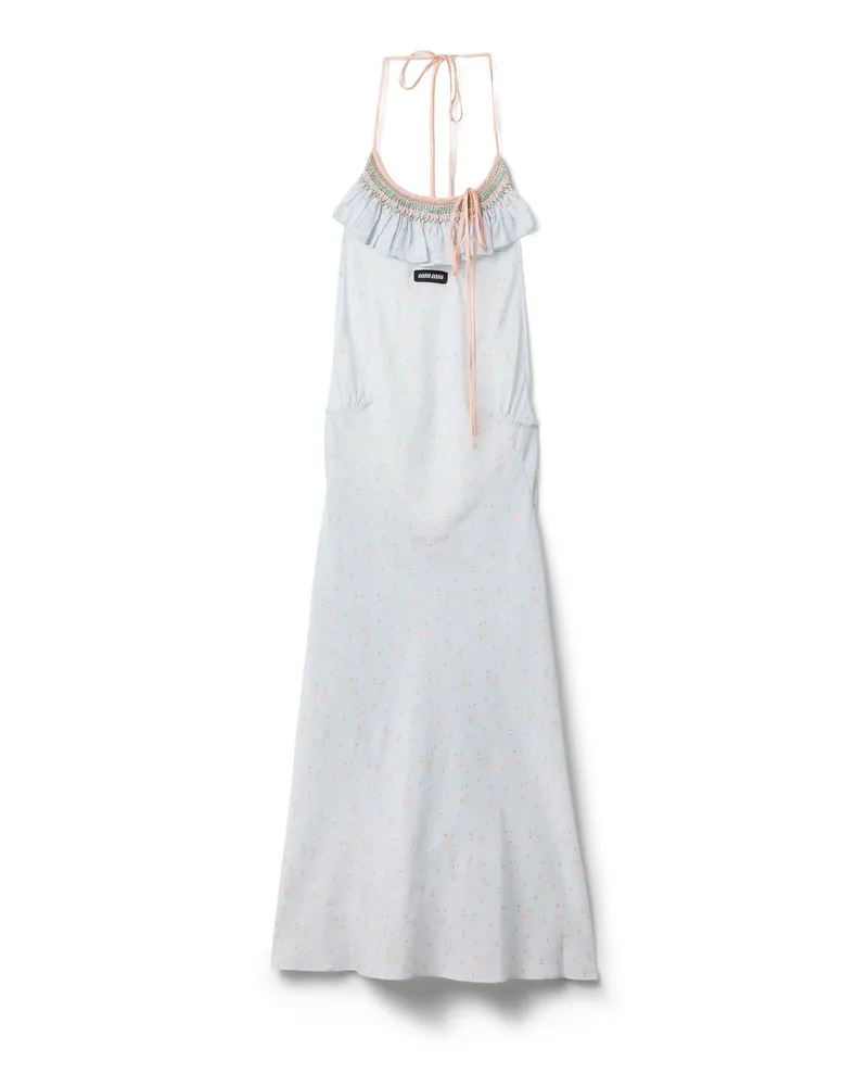 Miu Miu Midikleid Aus Besticktem Marocain Crêpe De Chine , Damen, Himmelblau/pfirsich, Größe Himmelblau