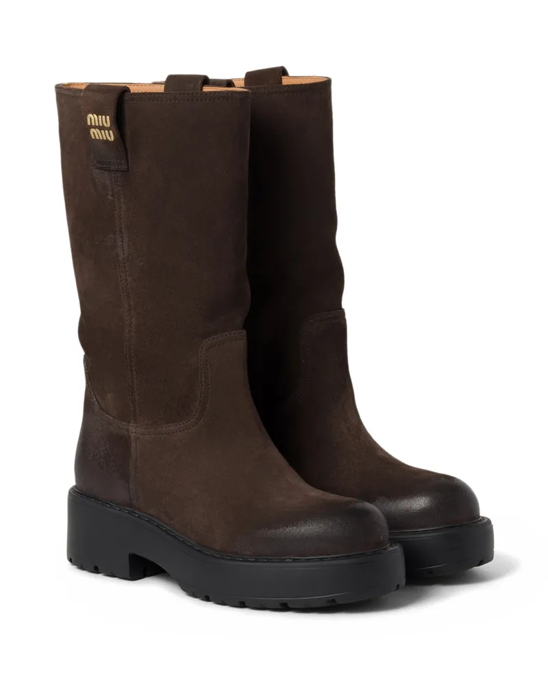 Miu Miu Stiefel Aus Wildleder, Damen, Dunkelbraun, Größe Dunkelbraun