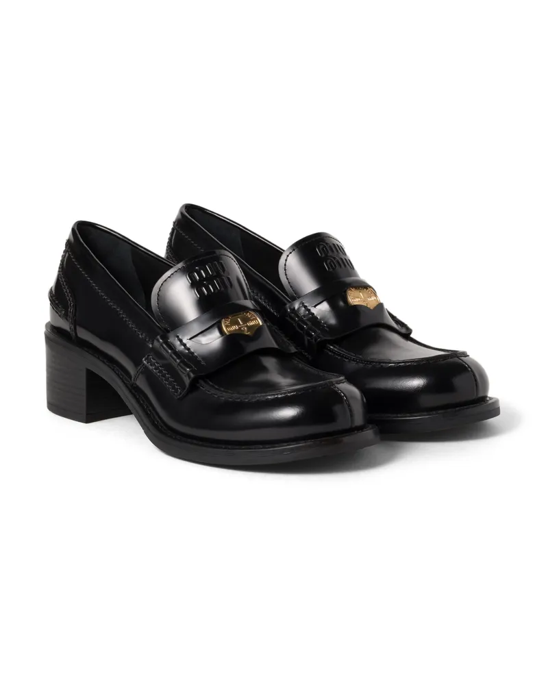 Miu Miu Loafer Aus Gebürstetem Leder, Damen, Schwarz, Größe Schwarz