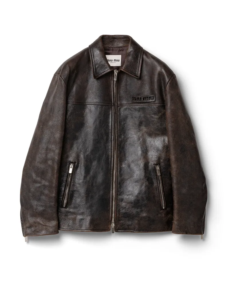 Miu Miu Jacke Aus Gewachstem Wildleder, Damen, Dunkelbraun, Größe Dunkelbraun
