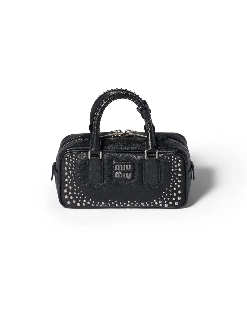 Miu Miu Arcadie Tasche Aus Leder Mit Nieten, Damen, Schwarz Schwarz