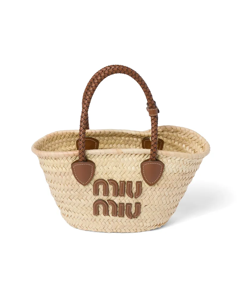 Miu Miu Tote Bag Aus Webstoff, Damen, Beige/cognac Beige