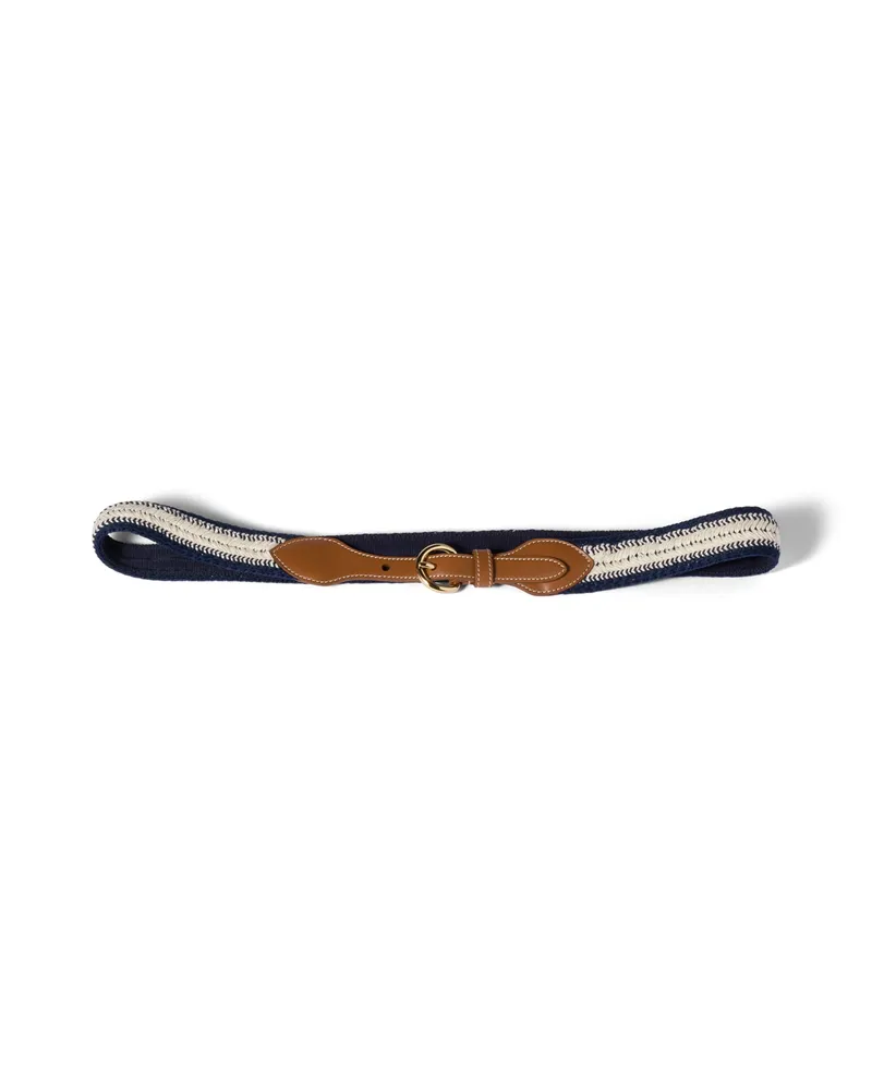 Miu Miu Gürtel Aus Leder Und Baumwollstrick Mit Häkeldetails, Damen, Blau/cognac, Größe Blau