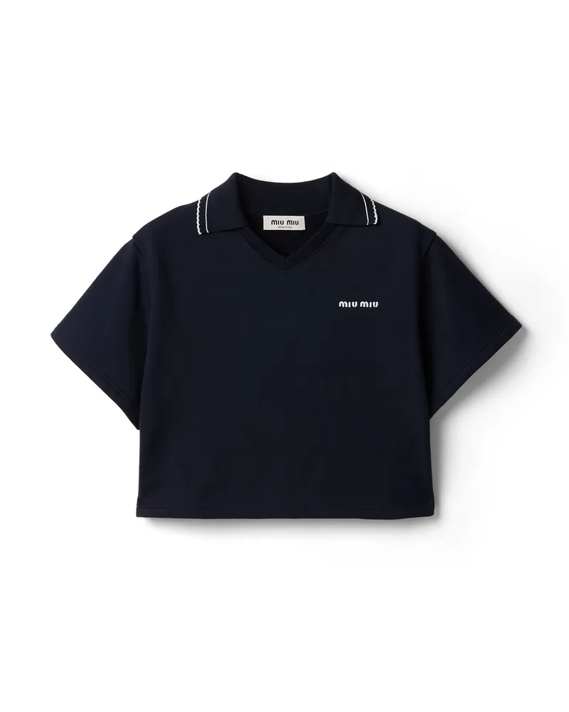 Miu Miu Kurzes Sweatshirt Aus Baumwoll-fleece , Damen, Blau, Größe Blau