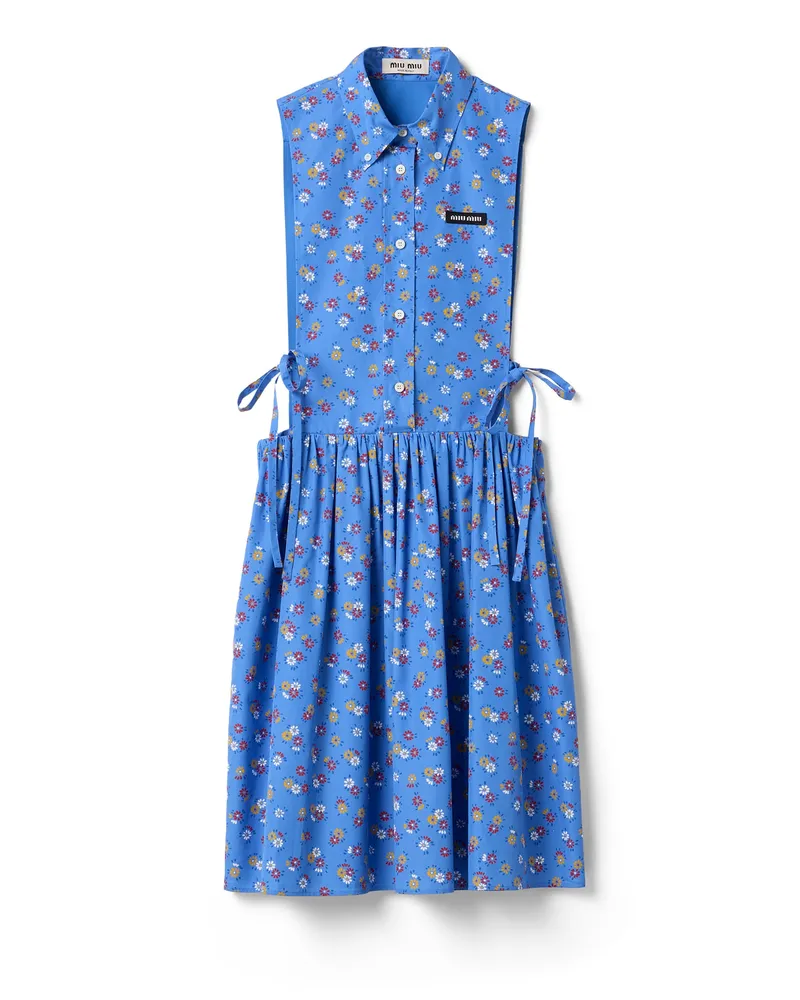 Miu Miu Popeline-kleid Mit Seitlicher Schleife, Damen, Periwinkle/rubin, Größe Periwinkle