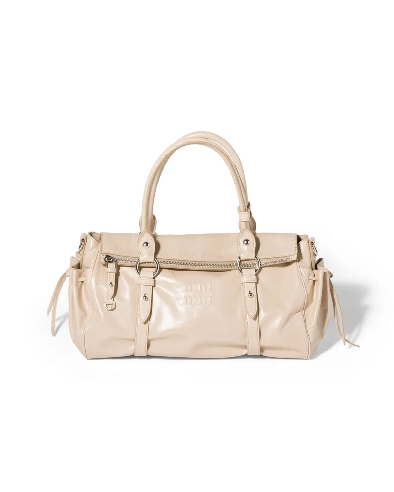 Miu Miu Handtasche Aus Glänzendem Leder, Damen, Travertingrau Travertingrau