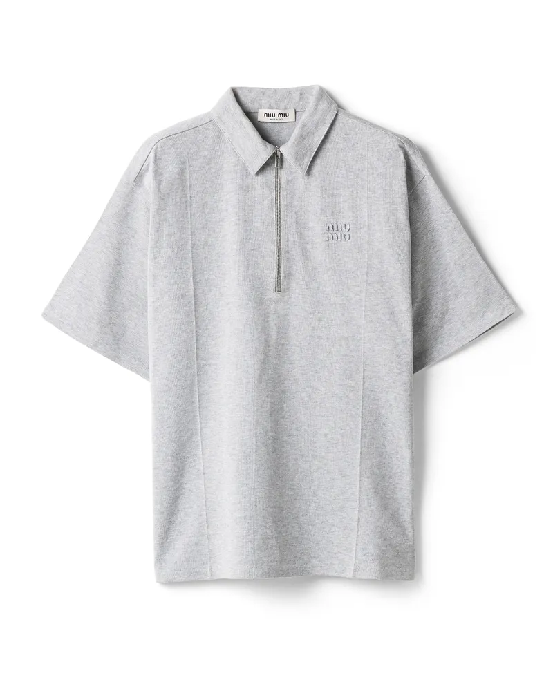Miu Miu Halb-zip Poloshirt Aus Baumwolle, Damen, Marmorgrau, Größe Marmorgrau