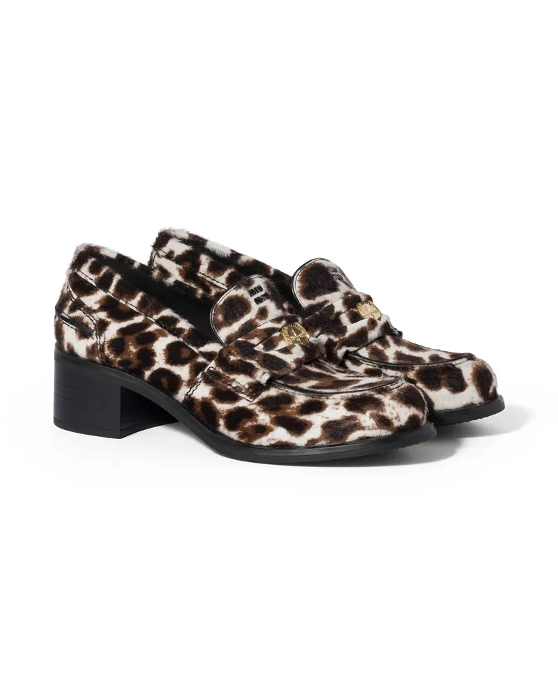 Miu Miu Bedruckte Loafer Aus Leder, Damen, Kalkweiss, Größe Kalkweiss