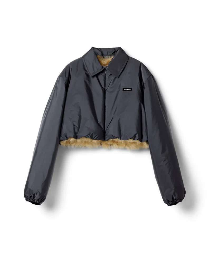 Miu Miu Blousonjacke Aus Funktionsgewebe Und Lammfell, Damen, Hämatit, Größe Hämatit