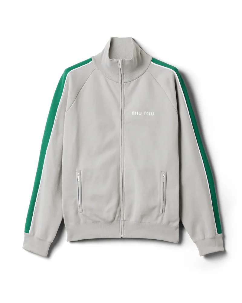 Miu Miu Sweatshirt Aus Technischem Garn Mit Reißverschluss, Damen, Grau/grün, Größe Grau