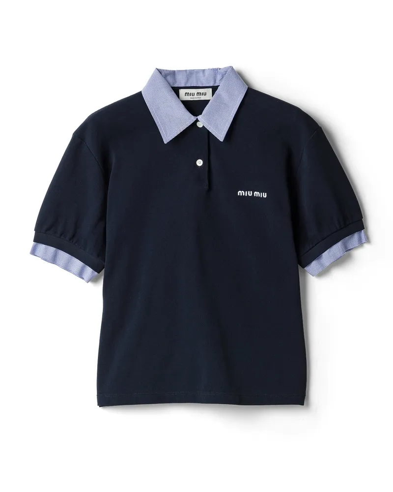 Miu Miu Poloshirt Aus Baumwoll-piqué, Damen, Blau, Größe Blau