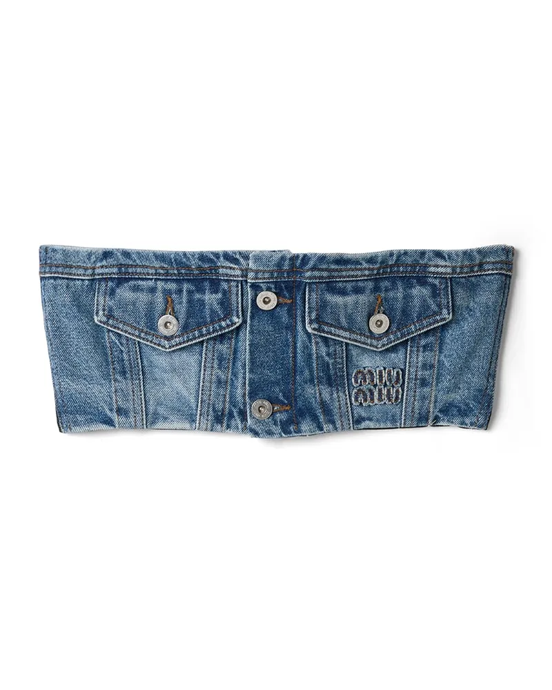 Miu Miu Bandeau-top Aus Gewaschenem Denim, Damen, Blau, Größe Blau