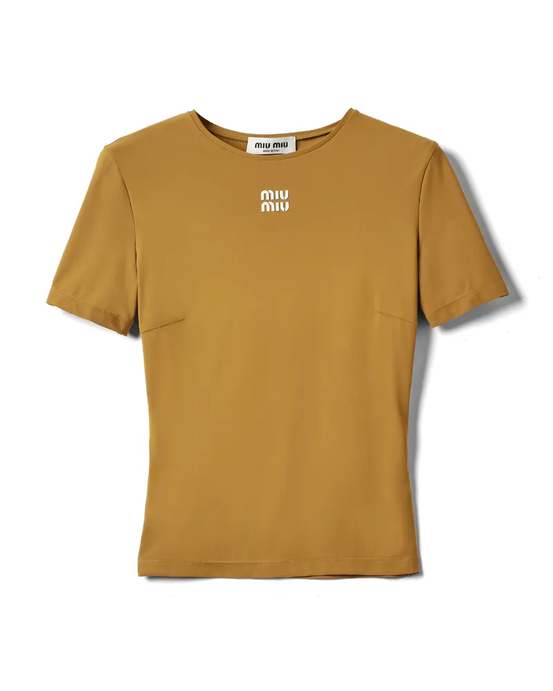 Miu Miu Top Aus Stretch-jersey, Damen, Olivgrün, Größe Olivgrün