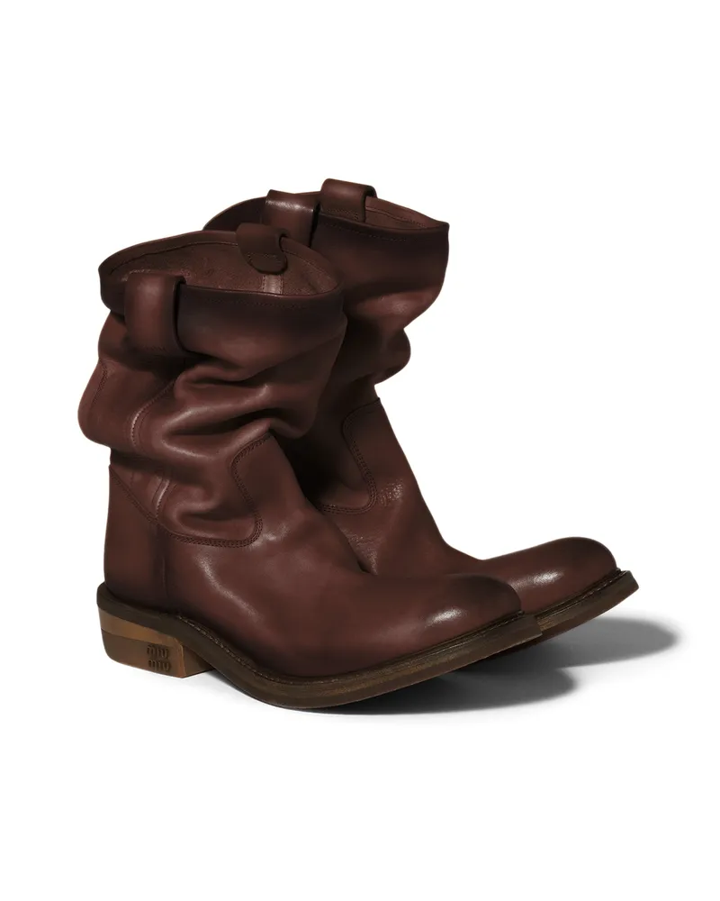 Miu Miu Foule-leder-stiefeletten, Damen, Kaffeebraun, Größe Kaffeebraun