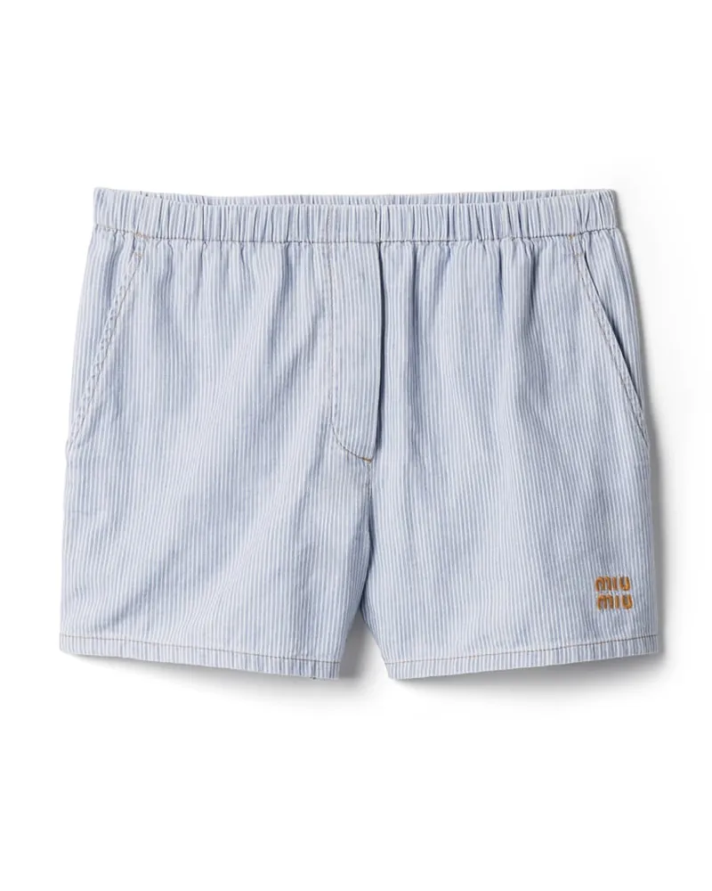 Miu Miu Bermudas Aus Gestreiftem Chambray, Damen, Saphirblau, Größe Saphirblau