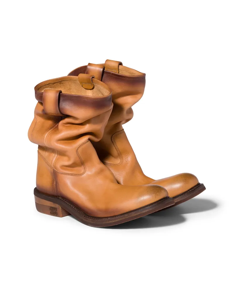 Miu Miu Foule-leder-stiefeletten, Damen, Hellbraun, Größe Hellbraun