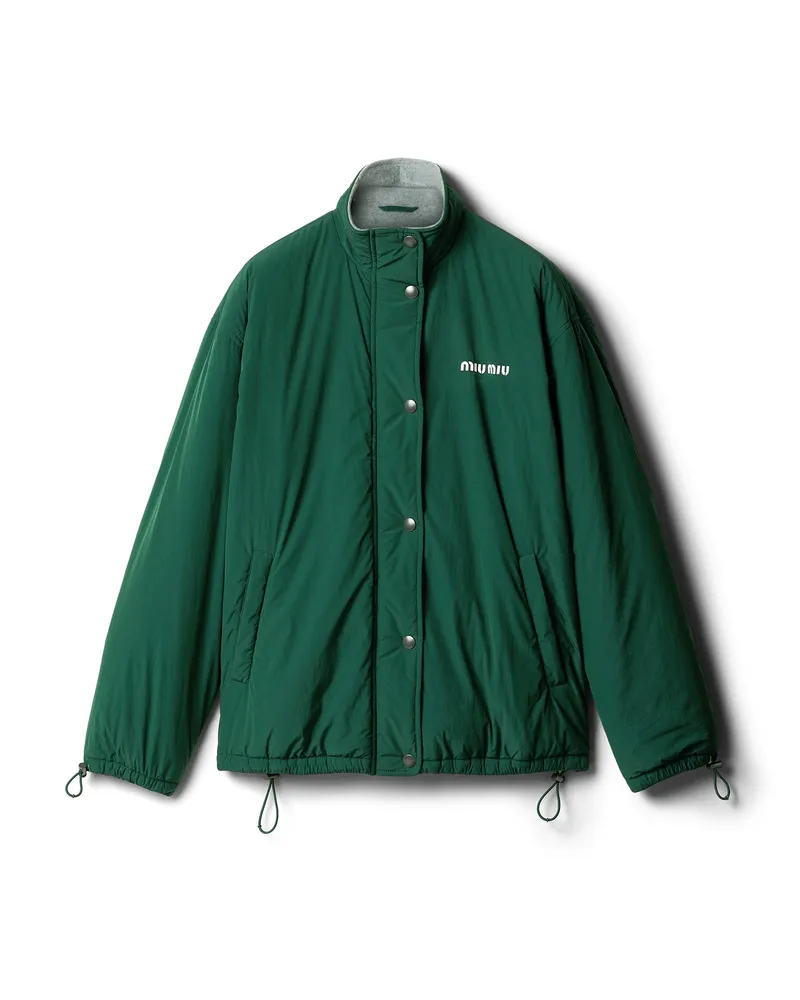 Miu Miu Jacke Aus Pongé Und Fleece, Damen, Flaschengrün, Größe Flaschengrün