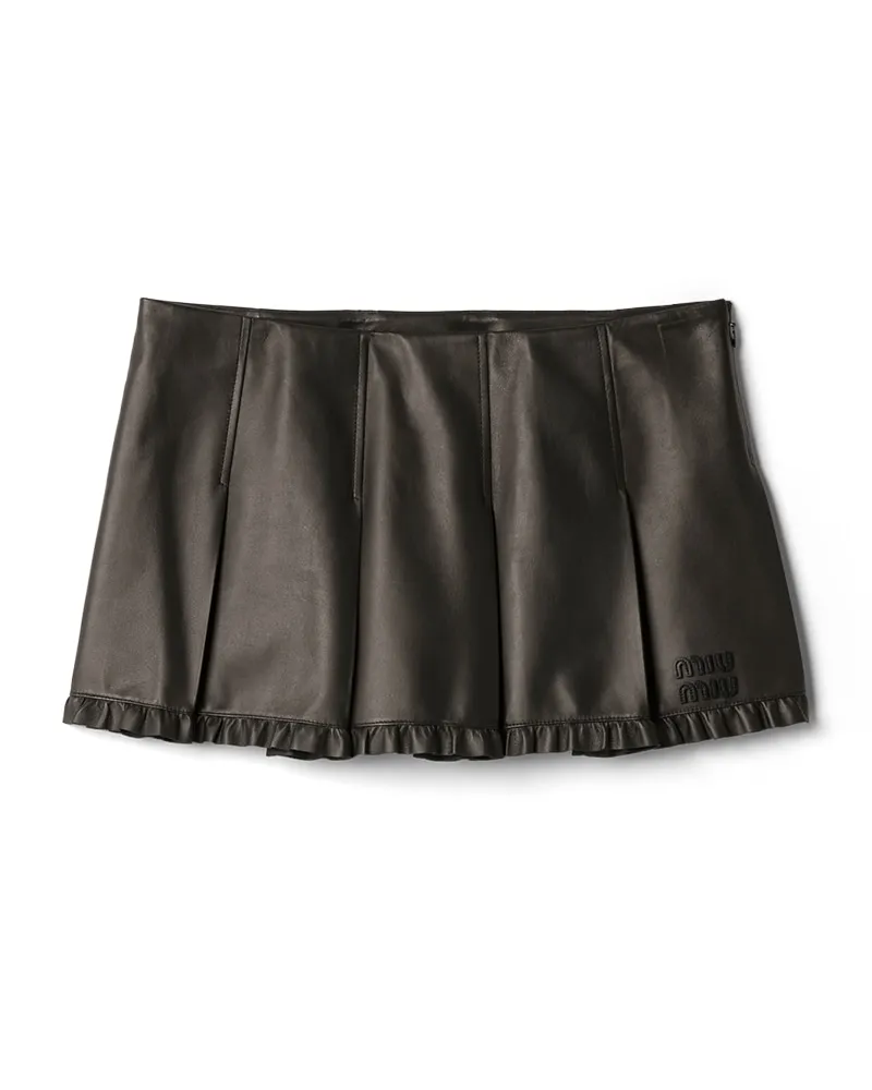 Miu Miu Faltenrock Aus Nappa-leder, Damen, Schwarz, Größe Schwarz