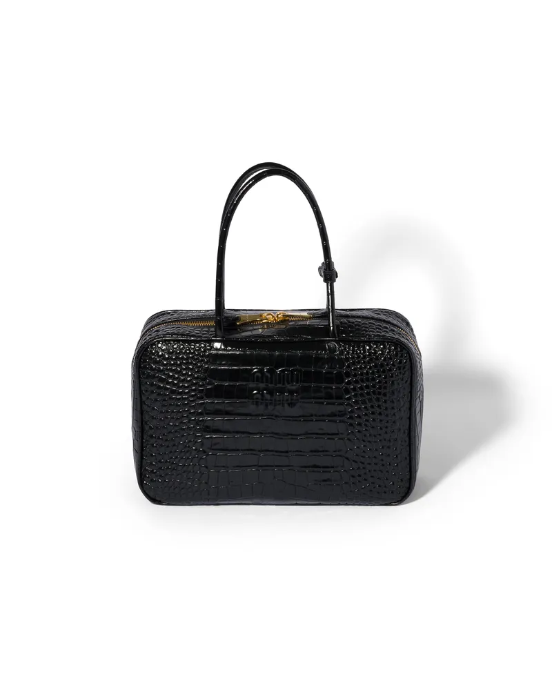 Miu Miu Beau Bag In Crocodile Embossed Leather, Damen, Schwarz Schwarz