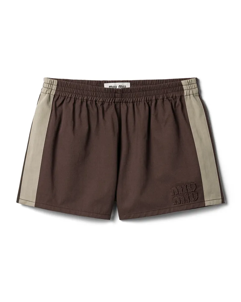 Miu Miu Gewaschener Twill-shorts, Damen, Kakaobraun/khaki, Größe Kakaobraun