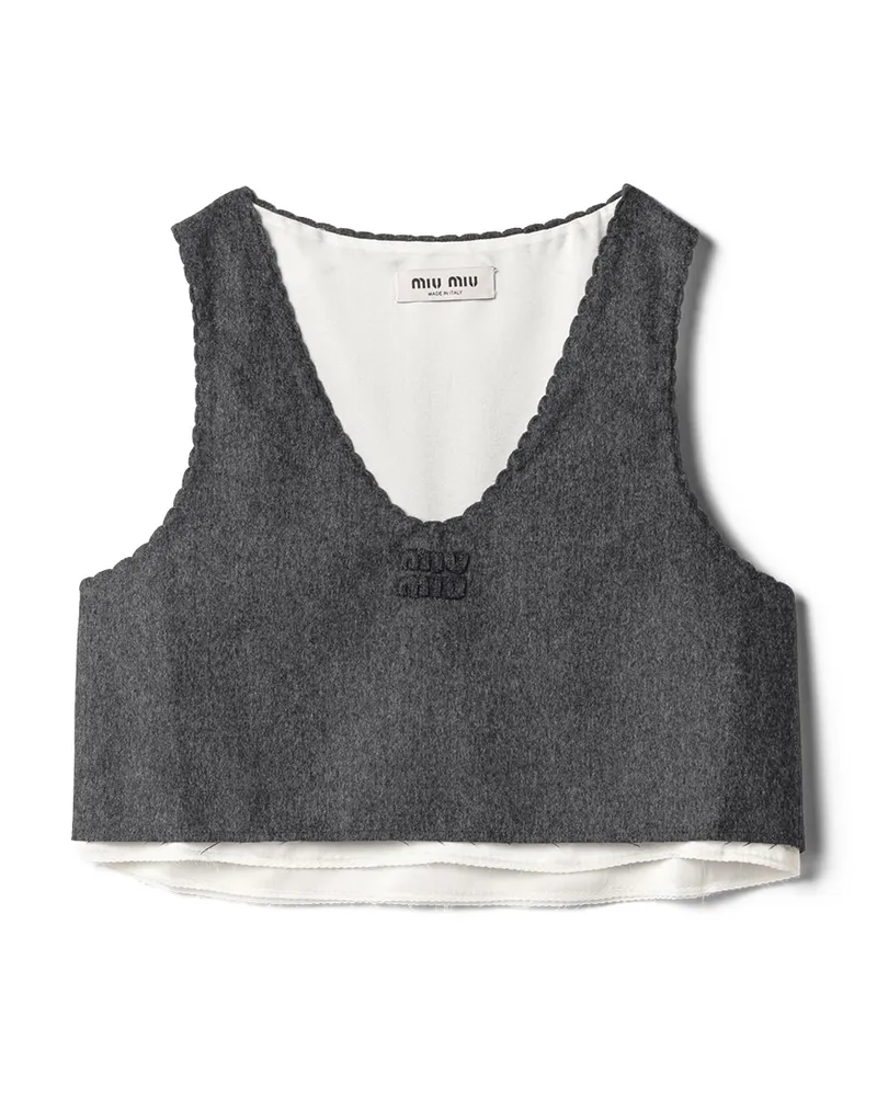 Miu Miu Besticktes Top Aus Schwerem Stoff, Damen, Schiefergrau, Größe Schiefergrau