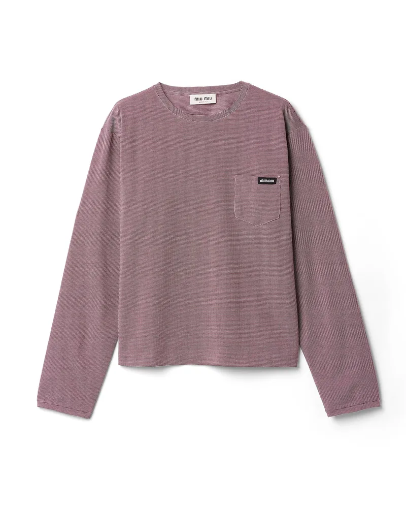 Miu Miu Jacquard-jersey-t-shirt, Damen, Weiss/burgunderrot, Größe Weiss