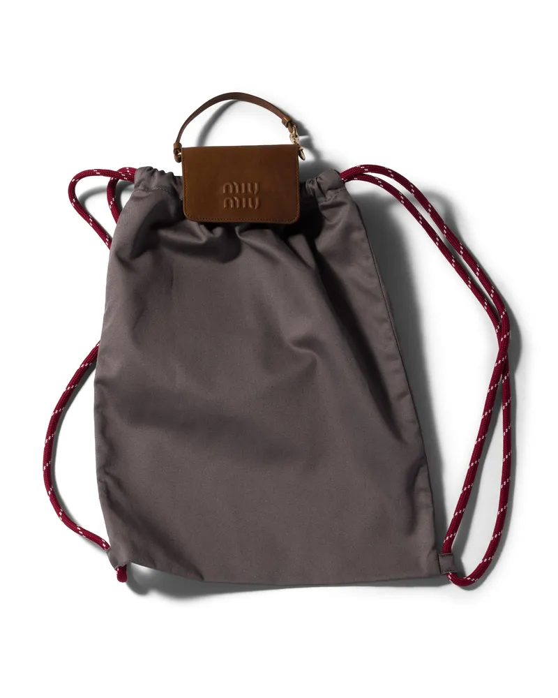 Miu Miu Anhänger Aus Drillich Und Leder, Damen, Eiche/aluminium Eiche