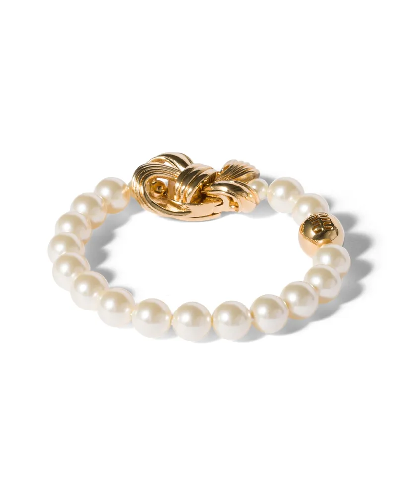 Miu Miu Armband Aus Metall Mit Perlen, Damen, Gold/cremeweiss, Größe Gold