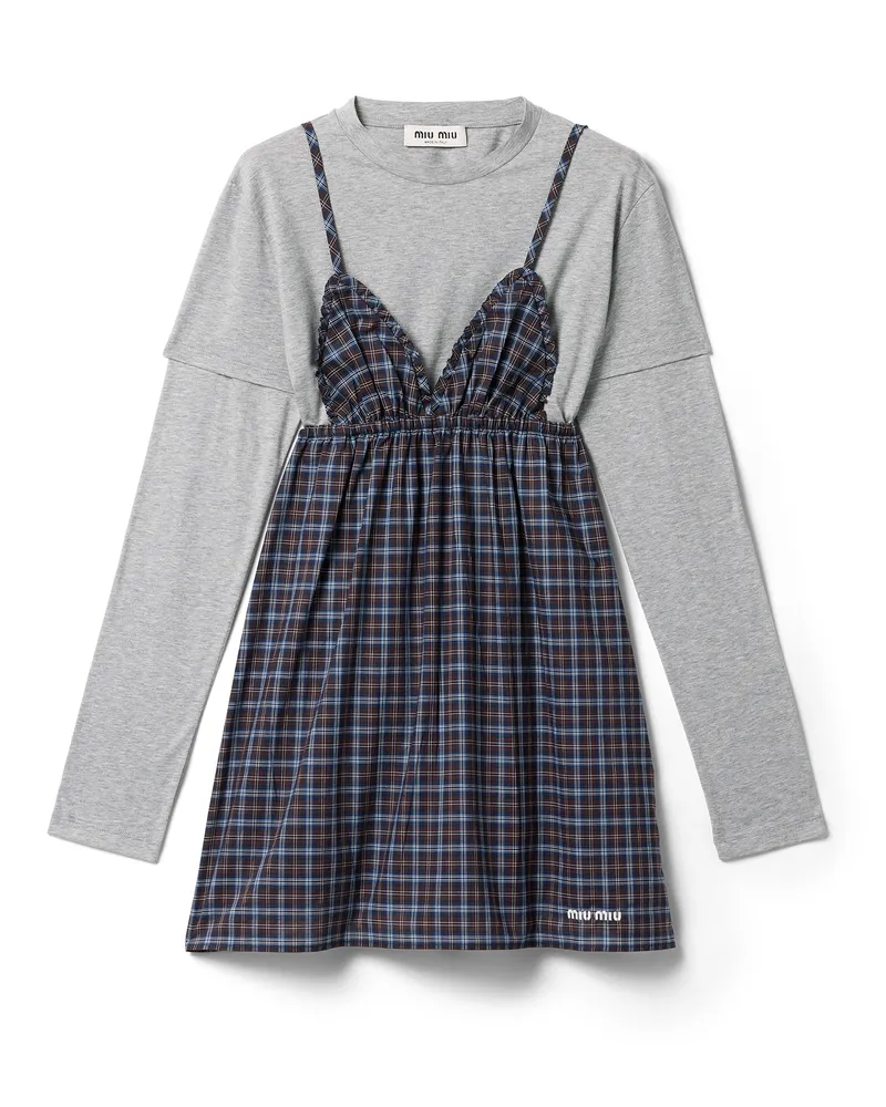 Miu Miu Minikleid Aus Karostoff Und Jersey, Damen, Blau/kakaobraun, Größe Blau