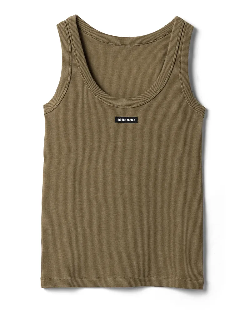 Miu Miu Garment-dyed-top Aus Geripptem Jersey, Damen, Waldgrün, Größe Waldgrün