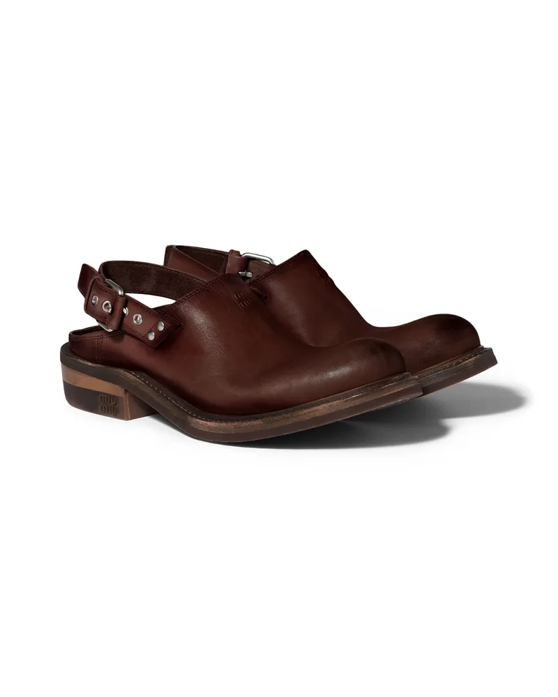 Miu Miu Foule-leder-mules, Damen, Kaffeebraun, Größe Kaffeebraun