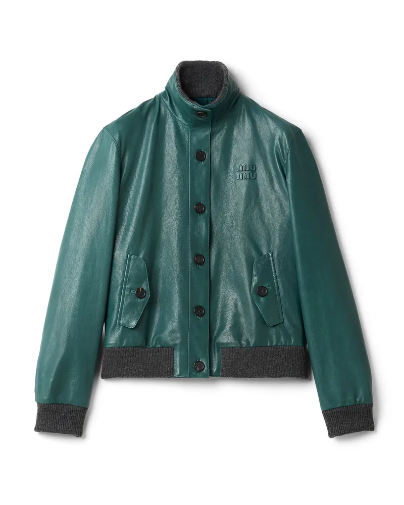Miu Miu Jacke Aus Leder, Damen, Flaschengrün, Größe Flaschengrün