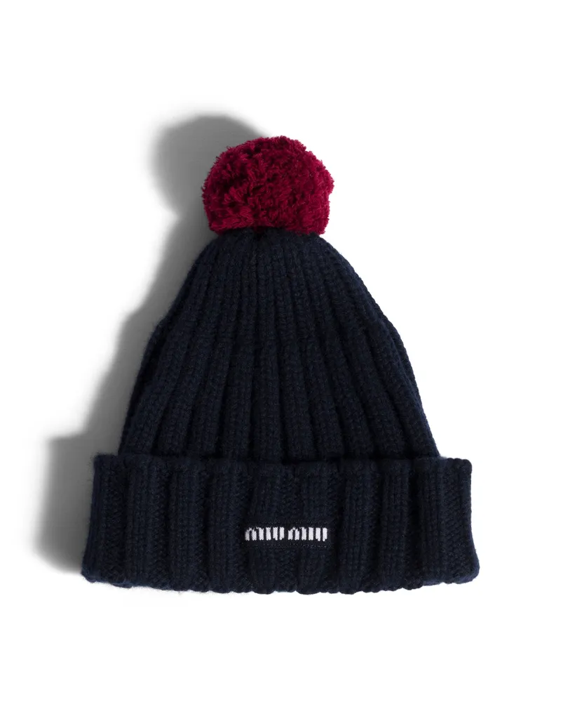 Miu Miu Strickmütze Aus Kaschmir, Damen, Blau/burgunderrot, Größe Blau