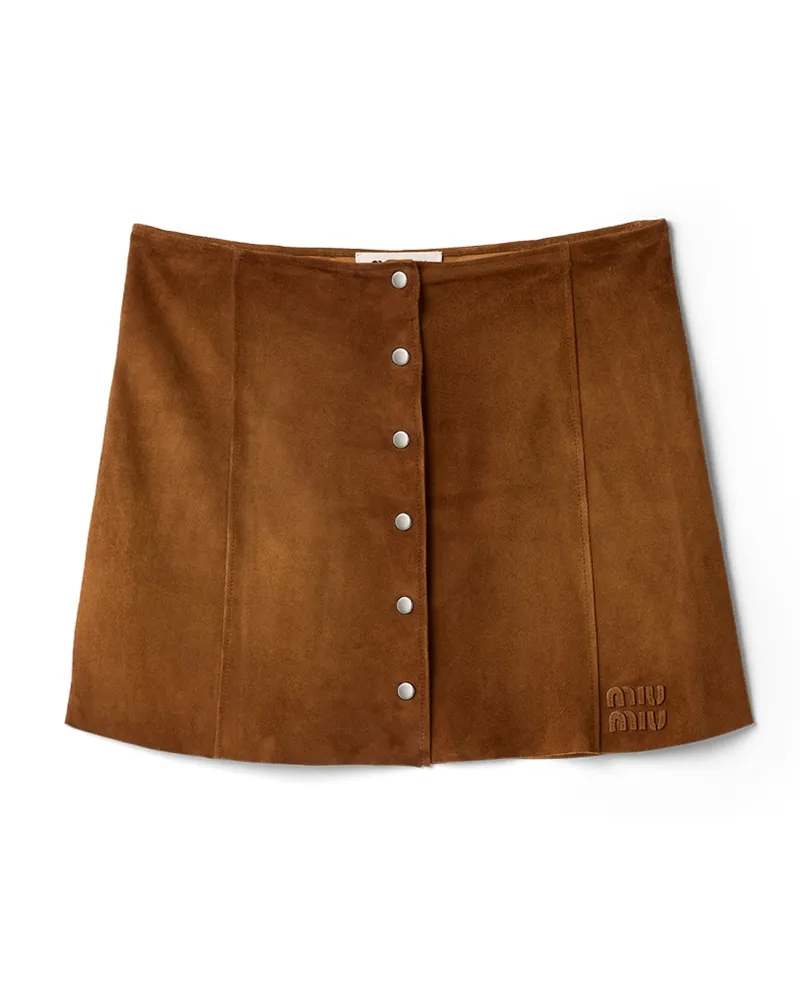 Miu Miu Minirock Aus Gewachstem Veloursleder, Damen, Cognac, Größe Cognac