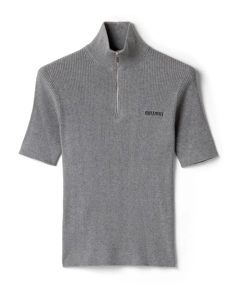Miu Miu Pullover Aus Baumwolle Mit Halbreißverschluss, Damen, Grau, Größe Grau