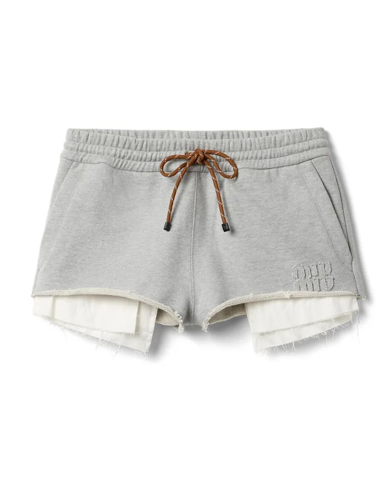 Miu Miu Shorts Aus Baumwollfleece, Damen, Grau, Größe Grau