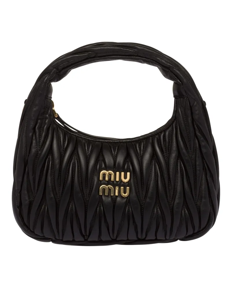 Miu Miu Wander Hobo Bag Aus Matelassé-nappaleder, Damen, Schwarz Schwarz