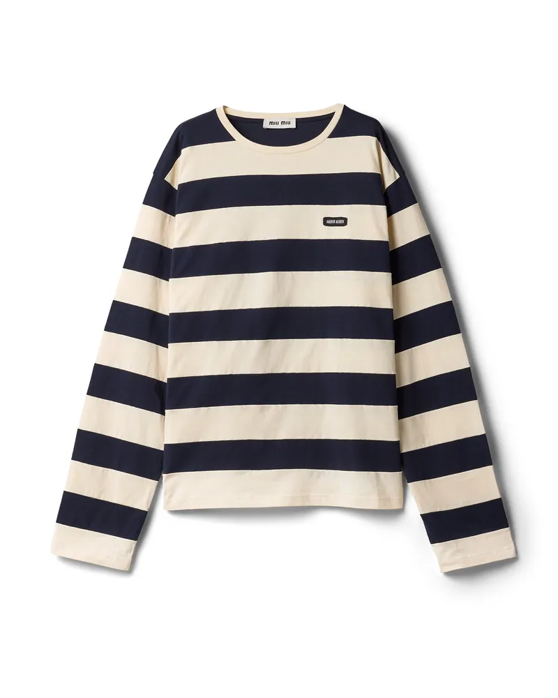 Miu Miu Gestreiftes T-shirt Aus Jersey, Damen, Blau/kreide, Größe Blau